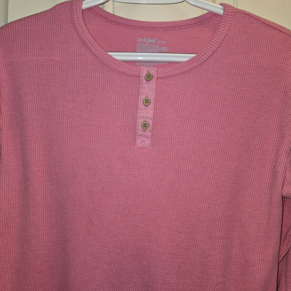 CAT & JACK GIRL'S WAFFLE KNIT THERMAL PINK SHIRT TOP